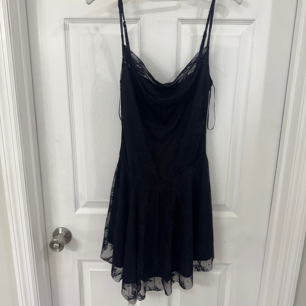 Victoria + Sophia Black Lace Cowl Neck Mini‎ Dress Small Adjustable Straps